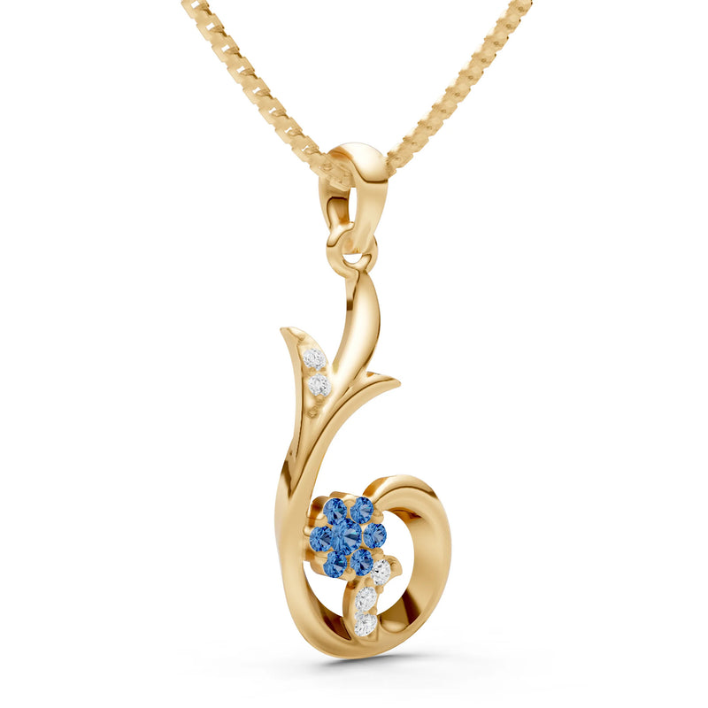 London Blue Topaz Floral Gemstone Swirl Pendant