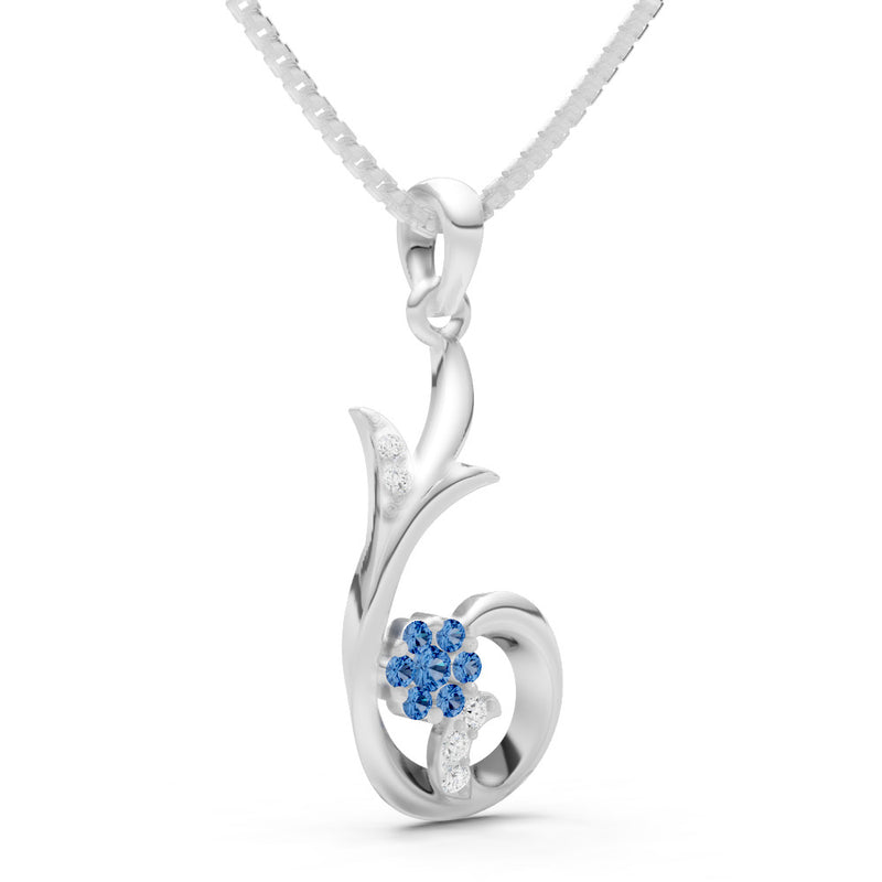 London Blue Topaz Floral Gemstone Swirl Pendant