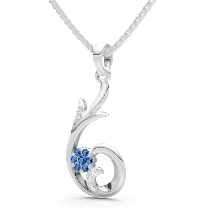 London Blue Topaz Floral Gemstone Swirl Pendant
