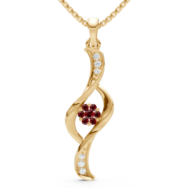 Garnet Twist Floral Pendant with Diamond Accents