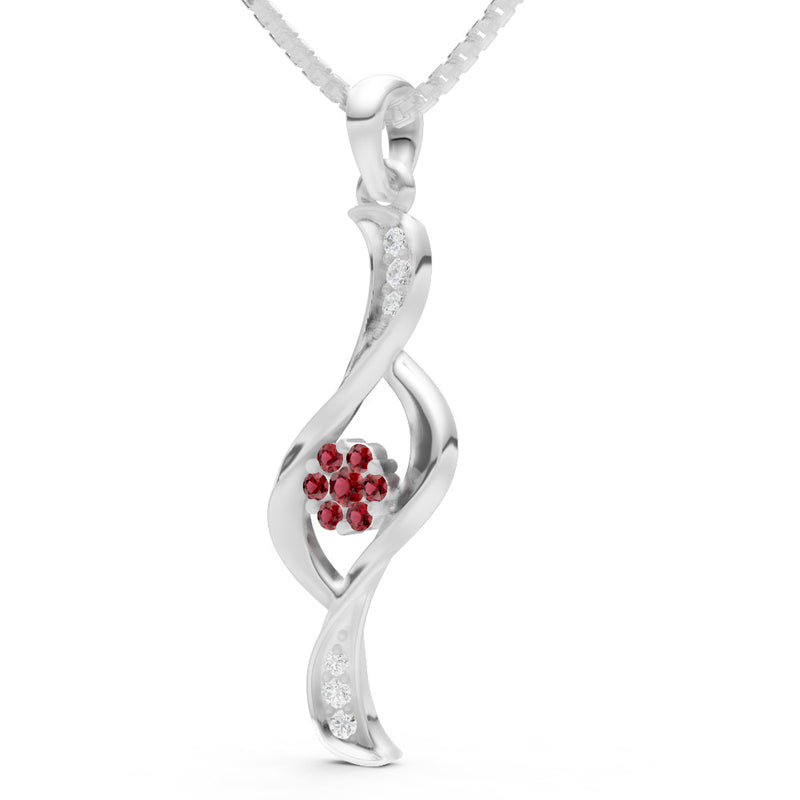 Garnet Twist Floral Pendant with Diamond Accents