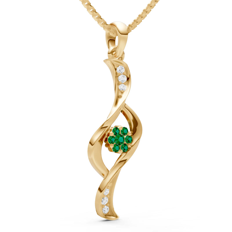 Emerald Twist Floral Pendant with Diamond Accents