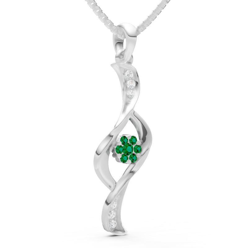 Emerald Twist Floral Pendant with Diamond Accents