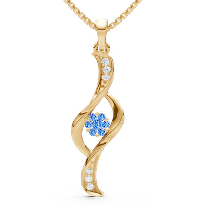 Swiss Blue Topaz Twist Floral Pendant with Diamond Accents