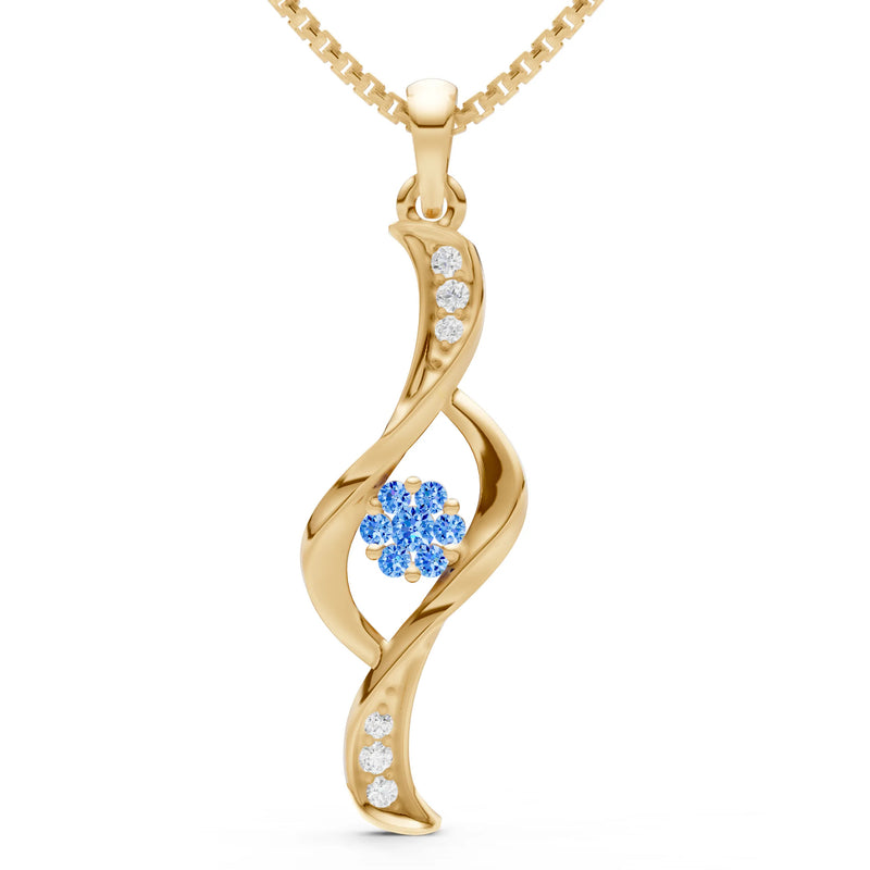 Swiss Blue Topaz Twist Floral Pendant with Diamond Accents