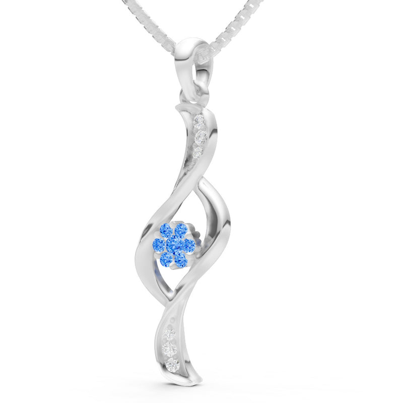Swiss Blue Topaz Twist Floral Pendant with Diamond Accents