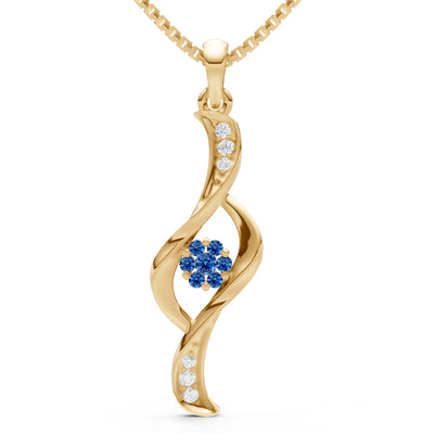 London Blue Topaz Twist Floral Pendant with Diamond Accents