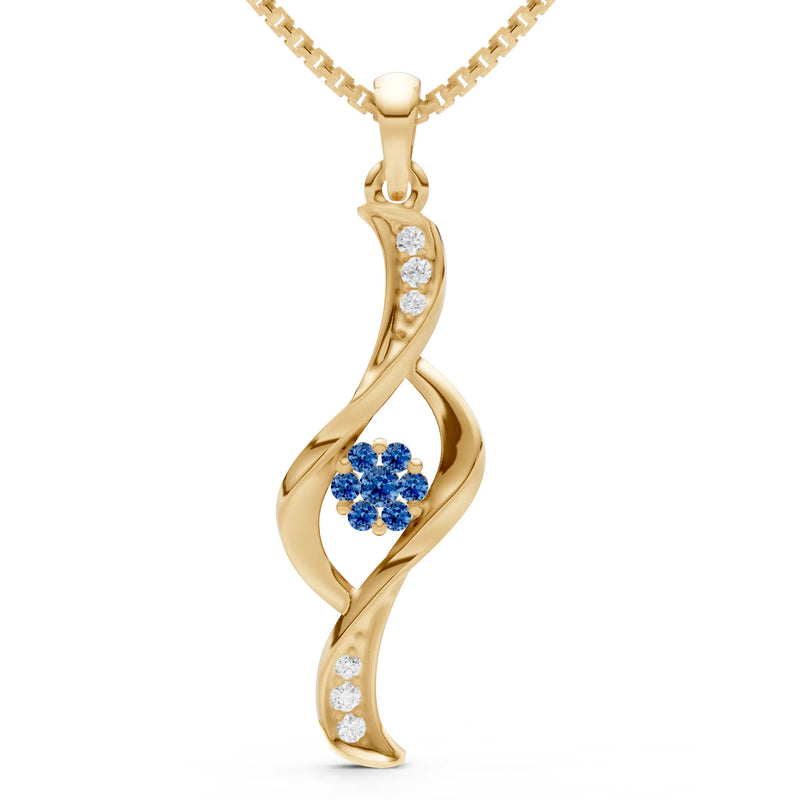 London Blue Topaz Twist Floral Pendant with Diamond Accents