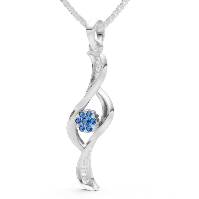 London Blue Topaz Twist Floral Pendant with Diamond Accents