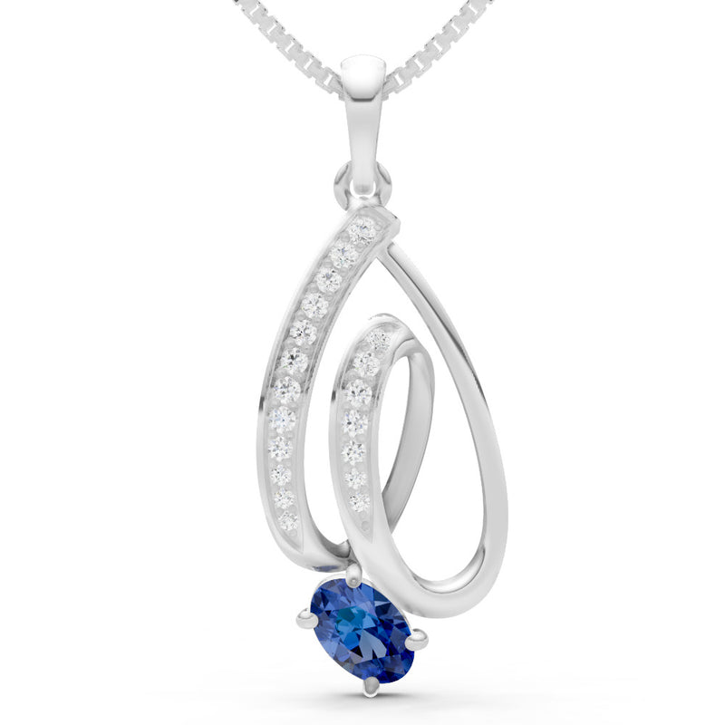 Blue Sapphire Gemstone Teardrop Oval Shape Pendant