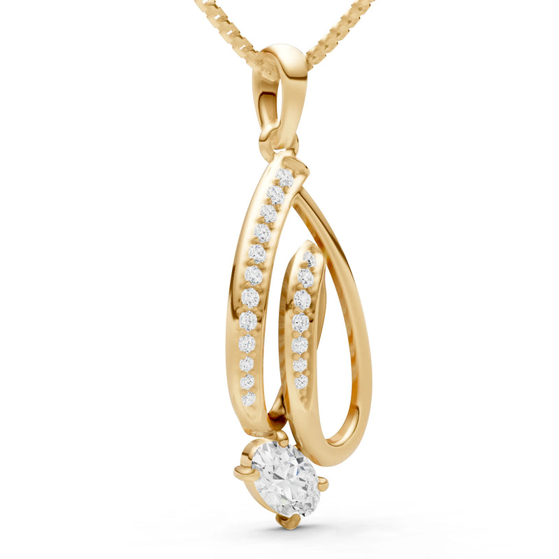 Diamond Gemstone Teardrop Oval Shape Pendant