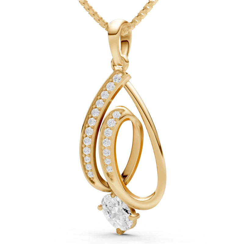 Diamond Gemstone Teardrop Oval Shape Pendant