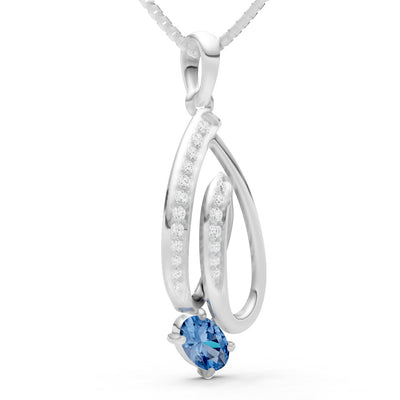 London Blue Topaz Gemstone Teardrop Oval Shape Pendant
