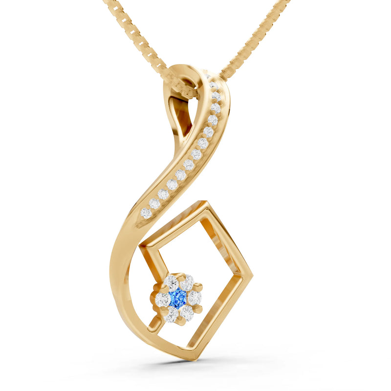 Swiss Blue Topaz Geometric Floral Stone Pendant