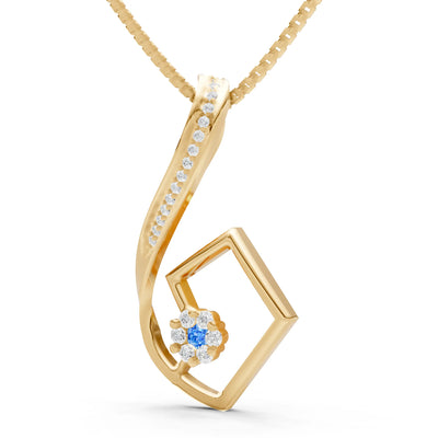 Swiss Blue Topaz Geometric Floral Stone Pendant