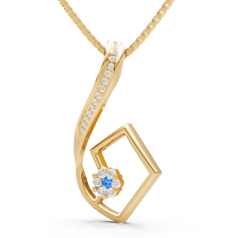 Swiss Blue Topaz Geometric Floral Stone Pendant