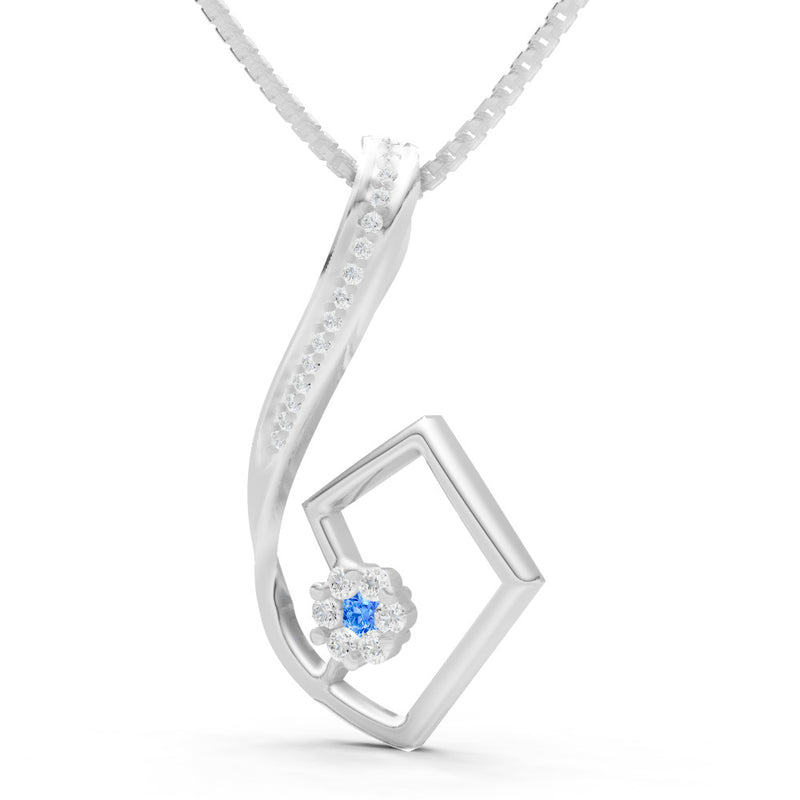Swiss Blue Topaz Geometric Floral Stone Pendant