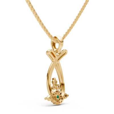 Emerald Abstract Wishbone Accent Pendant