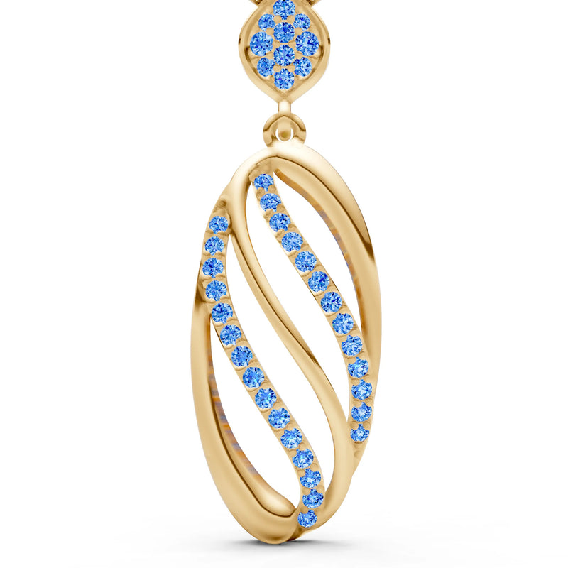 Swiss Blue Topaz Oval Abstract Pave Pendant