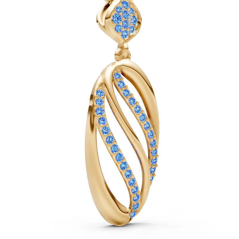 Swiss Blue Topaz Oval Abstract Pave Pendant