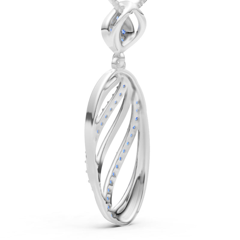 Swiss Blue Topaz Oval Abstract Pave Pendant