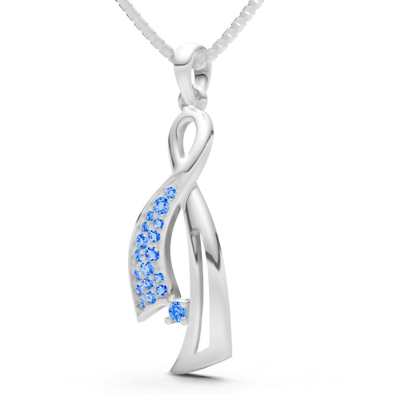 Swiss Blue Topaz Infinity Ribbon Pave Pendant