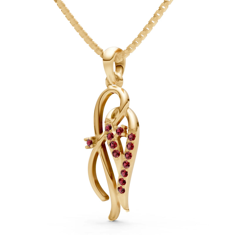 Garnet Twin Leaf Pave Pendant