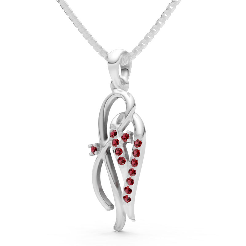 Garnet Twin Leaf Pave Pendant