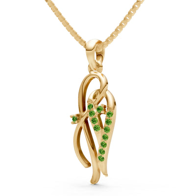 Peridot Twin Leaf Pave Pendant