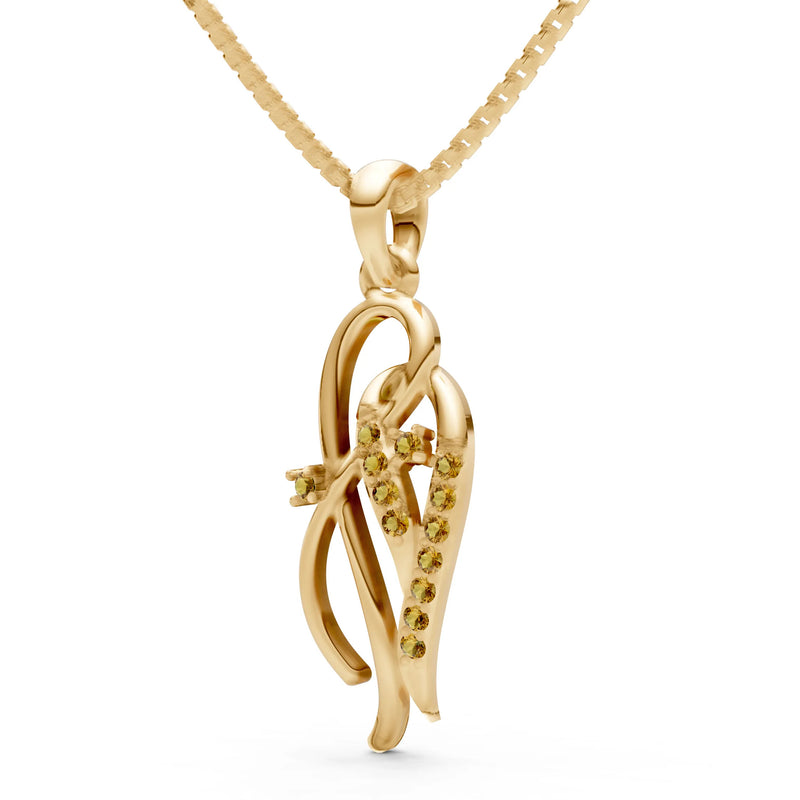 Citrine Twin Leaf Pave Pendant