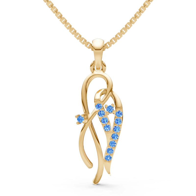 Swiss Blue Topaz Twin Leaf Pave Pendant