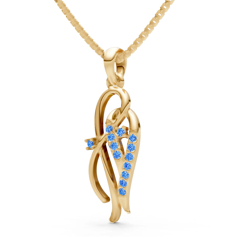 Swiss Blue Topaz Twin Leaf Pave Pendant