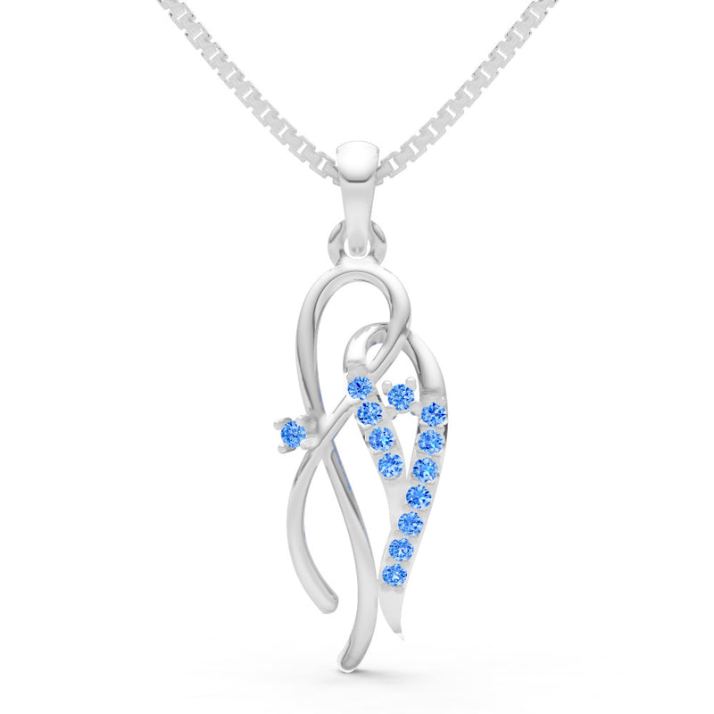 Swiss Blue Topaz Twin Leaf Pave Pendant
