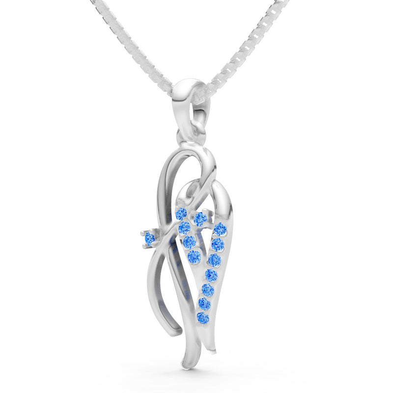Swiss Blue Topaz Twin Leaf Pave Pendant