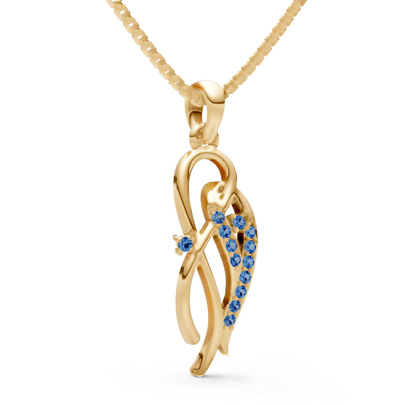 London Blue Topaz Twin Leaf Pave Pendant