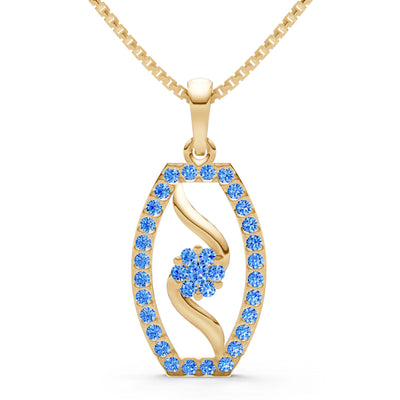 Swiss Blue Topaz Lozenge Florette Wreath Radiance Pendant