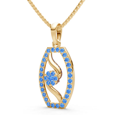 Swiss Blue Topaz Lozenge Florette Wreath Radiance Pendant