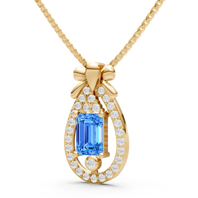 Swiss Blue Topaz Profound Depth Ribbon Bow Pendant