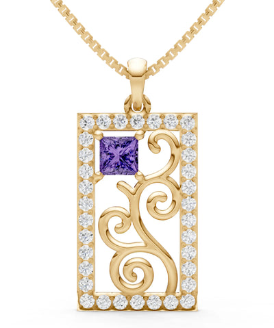 Amethyst Trellis Pattern Inset Luster Pendant