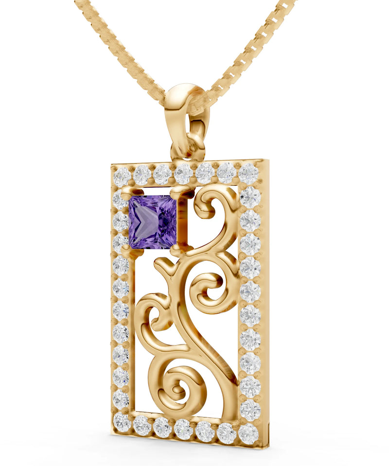 Amethyst Trellis Pattern Inset Luster Pendant