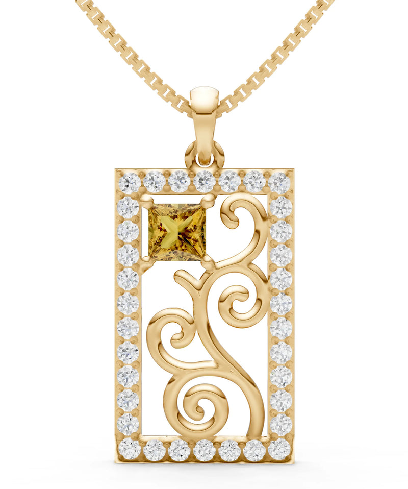 Citrine Trellis Pattern Inset Luster Pendant