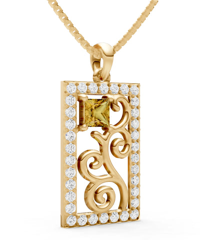 Citrine Trellis Pattern Inset Luster Pendant