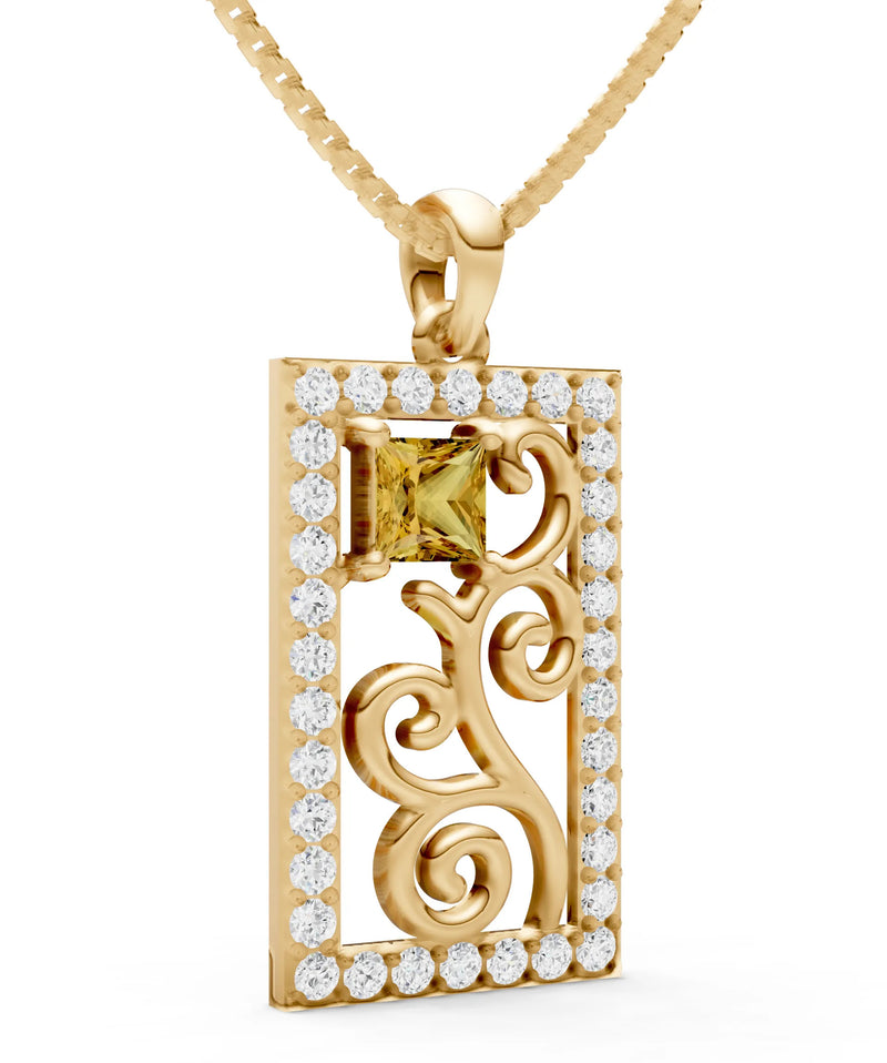 Citrine Trellis Pattern Inset Luster Pendant