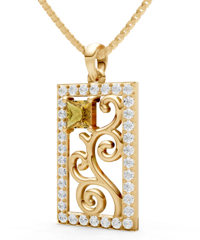 Citrine Trellis Pattern Inset Luster Pendant