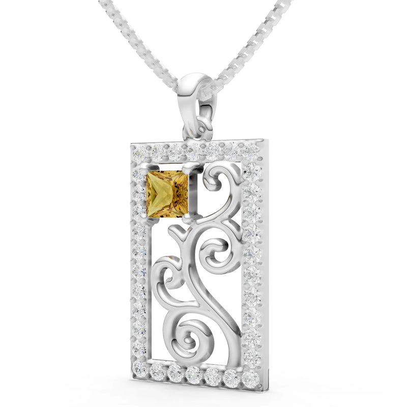 Citrine Trellis Pattern Inset Luster Pendant