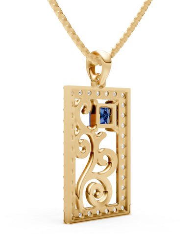 Blue Sapphire Trellis Pattern Inset Luster Pendant