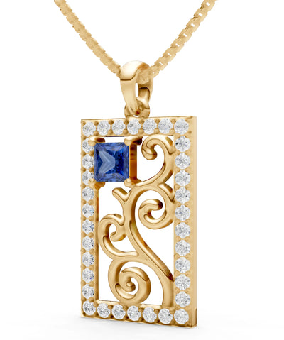 Blue Sapphire Trellis Pattern Inset Luster Pendant