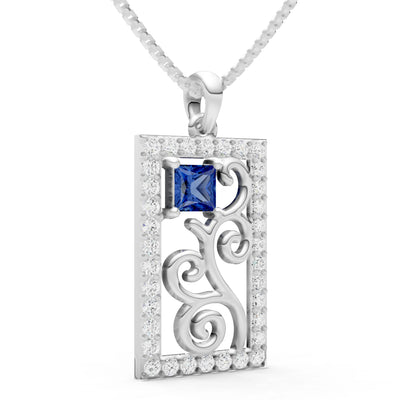 Blue Sapphire Trellis Pattern Inset Luster Pendant