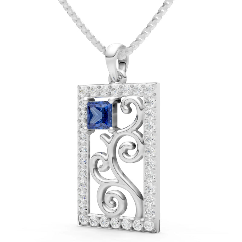 Blue Sapphire Trellis Pattern Inset Luster Pendant