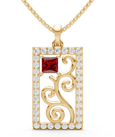 Garnet Trellis Pattern Inset Luster Pendant